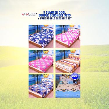 Pack Of 5 Double Bed Sheets Set + 1 Double Bed Sheet Set Free (5BS15+1)