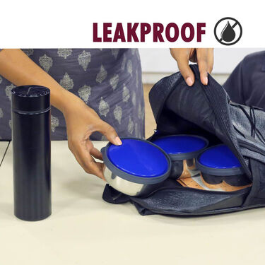 3 Push & Lock Multipurpose Steel Lunch Box + Free Hot & Cold Flask with Temperature Display (3LBWF)