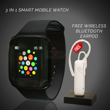 3 in 1 Smart Mobile Watch + FREE Wireless Bluetooth Earpod (K10)