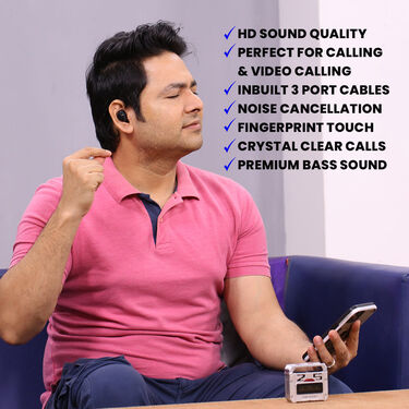 Bluetooth Headset with Mic Inbuilt Screen + Emergency Power Bank (TWS19)