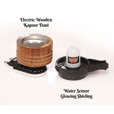 Electric Wooden Kapoor Dani + Water Sensor Glowing Shivling (PD10)