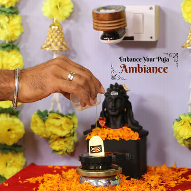 Electric Wooden Kapoor Dani + Water Sensor Glowing Shivling (PD10)