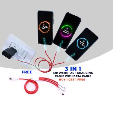 3 in 1 120W Fast Charging Type C Cable Buy 1 Get 1 Free (FCT)