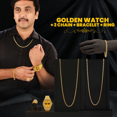 Golden Watch + 2 Chain + Bracelet + Ring (MGW2CBR6)