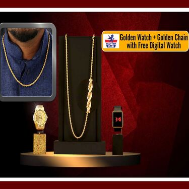 Golden Watch + Golden Chain with Free Digital Watch (MGWCFD1)