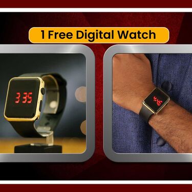 Golden Watch + Golden Chain with Free Digital Watch (MGWCFD1)