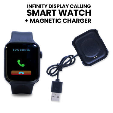 Infinity Display Calling Smart Watch + Wireless Magnetic Charger + Free Case + Free Wireless Bluetooth Headset (SWC7)