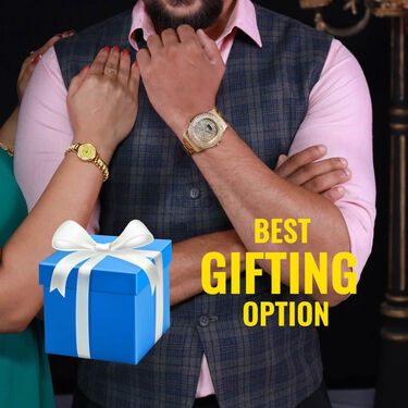 Mens Golden Watch with Free Ladies Designer Watch (MLGW12)