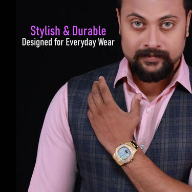 Mens Golden Watch with Free Ladies Designer Watch (MLGW12)