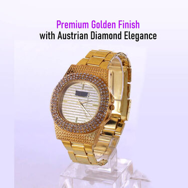 Mens Golden Watch with Free Ladies Designer Watch (MLGW12)