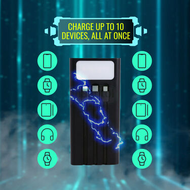 30000 mAh Fast Charging Power Bank With 10 Charging Ports & Emergency Light (PB21)