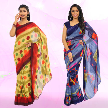 Pack of 10 Printed Georgette Sarees with 10 Blouse Pieces Free (10G3)
