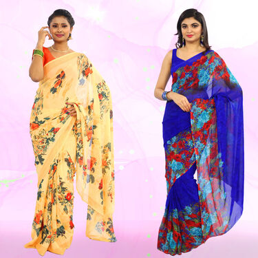 Pack of 10 Printed Georgette Sarees with 10 Blouse Pieces Free (10G3)
