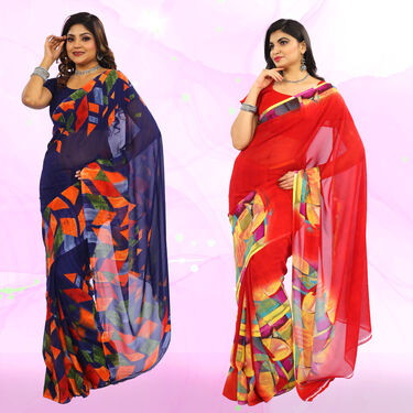 Pack of 10 Printed Georgette Sarees with 10 Blouse Pieces Free (10G3)