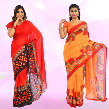 Pack of 10 Printed Georgette Sarees with 10 Blouse Pieces Free (10G3)