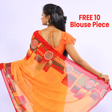Pack of 10 Printed Georgette Sarees with 10 Blouse Pieces Free (10G3)