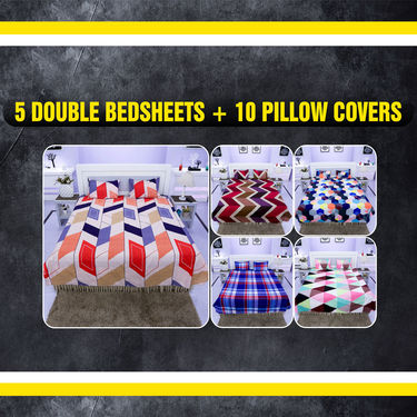 5 Bedsheets + 10 Pillow Covers + 5 Blankets Combo (5BS5FB1)