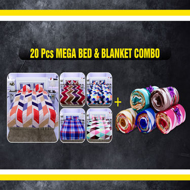 5 Bedsheets + 10 Pillow Covers + 5 Blankets Combo (5BS5FB1)