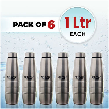 Pack of 6 Stainless Steel Water Bottles (1 ltr each) (6B6)