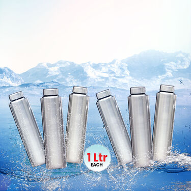Pack of 6 Stainless Steel Water Bottles - 1 Ltr Each (6B9)