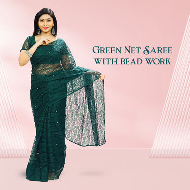 Pick Any 1 Designer Bead Work Net Saree (DNS-1)