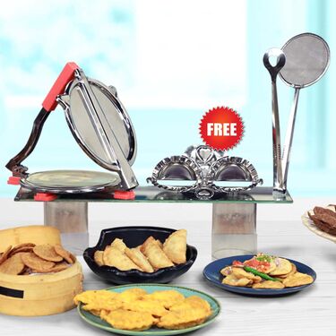Royal Chef Chapati & Puri Maker + 2 in 1 Oil Strainer + Free Double Karjikayi Maker