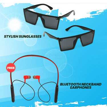 Pack Of 2 Sunglasses With Free Bluetooth Neckband (2SGBN1)