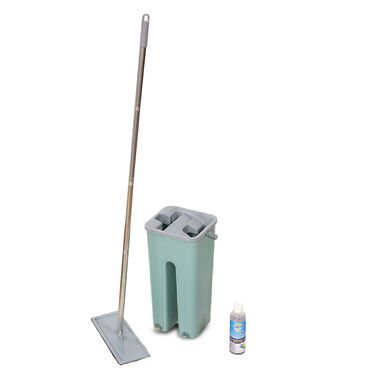 Twin Bucket Flat Microfiber Mop + Free Floor Cleaner