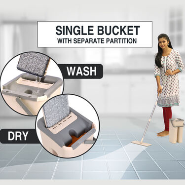 Twin Bucket Flat Microfiber Mop + Free Floor Cleaner