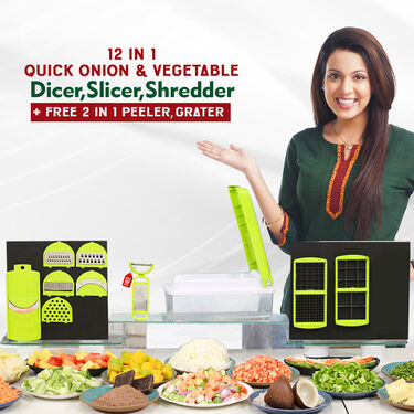 12 in 1 Quick Onion & Vegetable Dicer Slicer Shredder + Free 2 in 1 Peeler Grater (SS3)