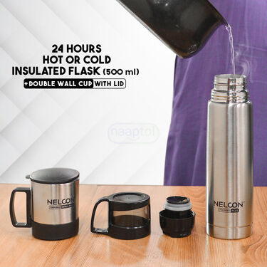 24 Hours Hot or Cold Insulated Flask (500 ml) + Double Wall Cup With Lid (1F1C2)