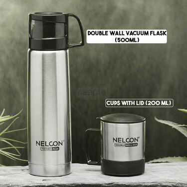 24 Hours Hot or Cold Insulated Flask (500 ml) + Double Wall Cup With Lid (1F1C2)
