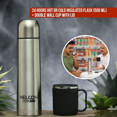 24 Hours Hot or Cold Insulated Flask (500 ml) + Double Wall Cup with Lid (1F1C4)