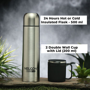24 Hours Hot or Cold Insulated Flask (500 ml) + Double Wall Cup with Lid (1F1C4)