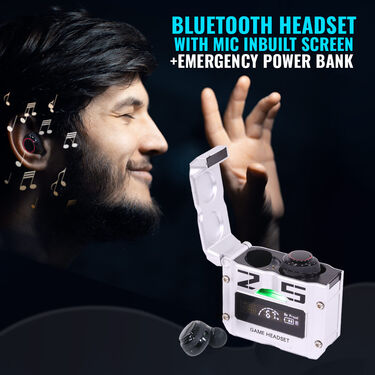 Bluetooth Headset with Mic Inbuilt Screen + Emergency Power Bank (TWS19)