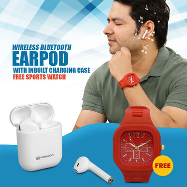 Daewoo Quick Connect High Base Earpods with Charging Case + Stylish Watch (Daweoo1)