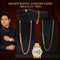 Golden Watch + 2 Golden Chain + Bracelet + Diamond Ring (MGW2CBR2)