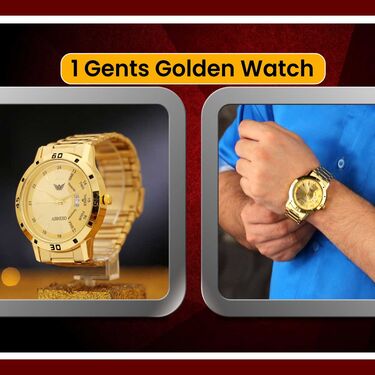Golden Watch + Golden Chain with Free Digital Watch (MGWCFD1)