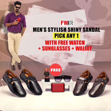 Mens Stylish Shiny Sandals Pick Any 1 with Free Watch + Sunglasses + Wallet (SW80)