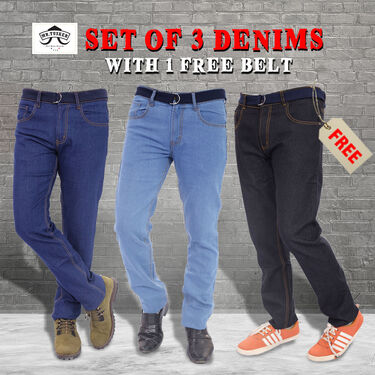 Mr. Tusker Set of 3 Denims with Free Belt (3DCB-1)