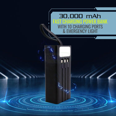 30000 mAh Fast Charging Power Bank With 10 Charging Ports & Emergency Light (PB21)