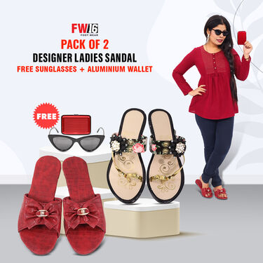 Pack of 2 Designer Ladies Sandals + Free Sunglasses + Aluminium Wallet (LSW8)
