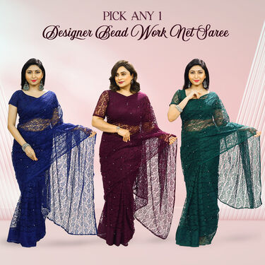 Pick Any 1 Designer Bead Work Net Saree (DNS-1)