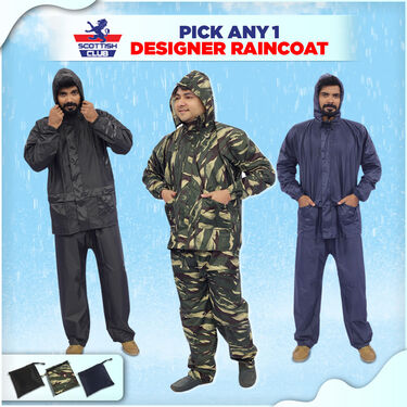 Pick Any 1 Raincoat Solid Black, Solid Blue & Printed Green (RCP-01)