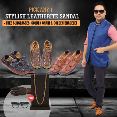 Pick Any 1 Stylish Leatherite Sandals + Free Sunglasses, Golden Chain & Golden Bracelet (SWJ3)