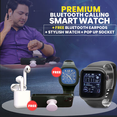 Premium Bluetooth Calling Smart Watch + Free Bluetooth Earpods + Stylish Watch + Pop up Socket (BCSW2)