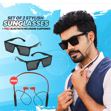 Pack Of 2 Sunglasses With Free Bluetooth Neckband (2SGBN1)